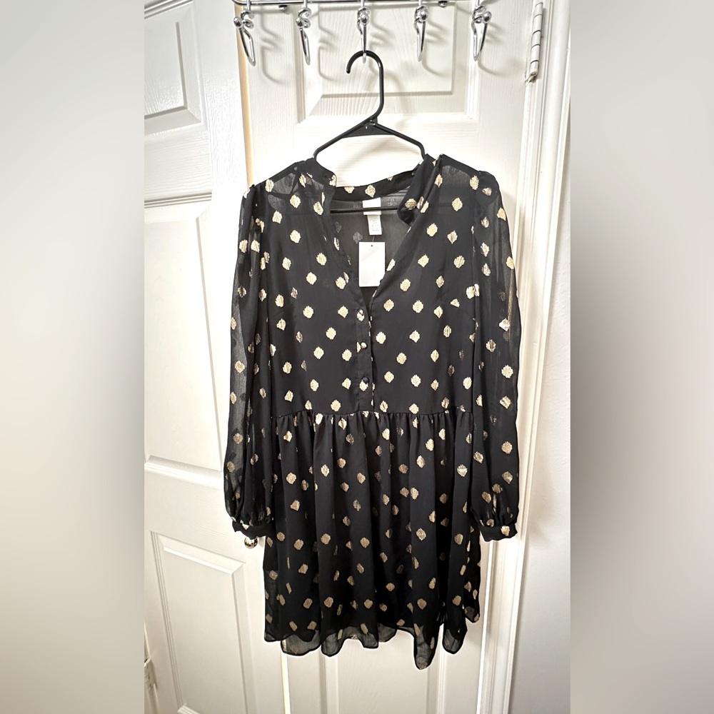 H&M Black and Gold Polka Dot Dress - Small